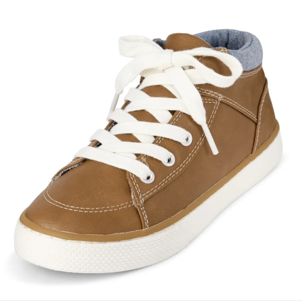 NWT The Children's place boys colorblock hi top sneakers, youth 13, tan